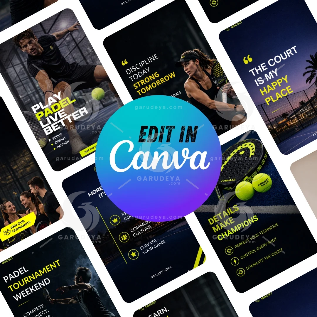 Padel Templates Canva Bundle for Sports Branding (30 Editable Canva Template)