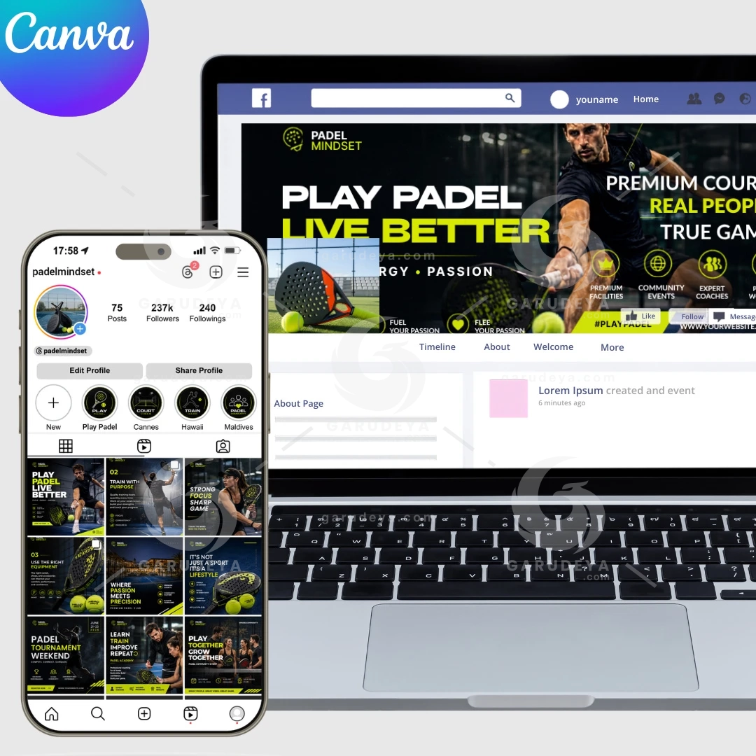 Padel Templates Canva Bundle for Sports Branding (30 Editable Canva Template)