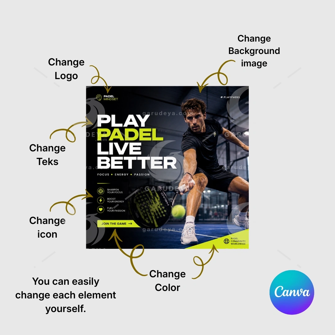 Padel Templates Canva Bundle for Sports Branding (30 Editable Canva Template)