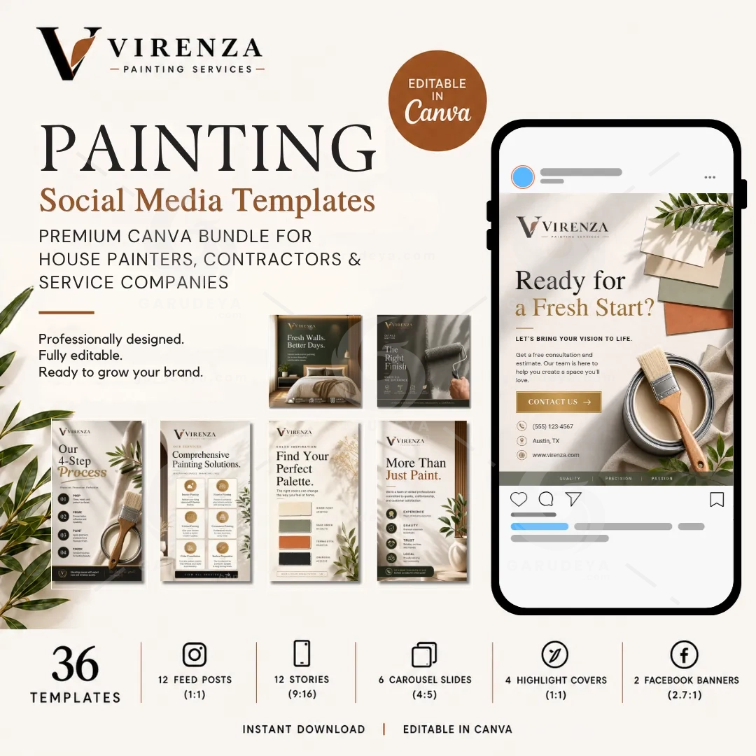 Painting Social Media Templates | Premium Canva Bundle for House Painters, Contractors & Service Companies