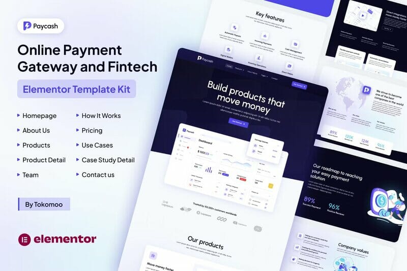 Paycash – Online Payment Gateway & Fintech Elementor Template Kit