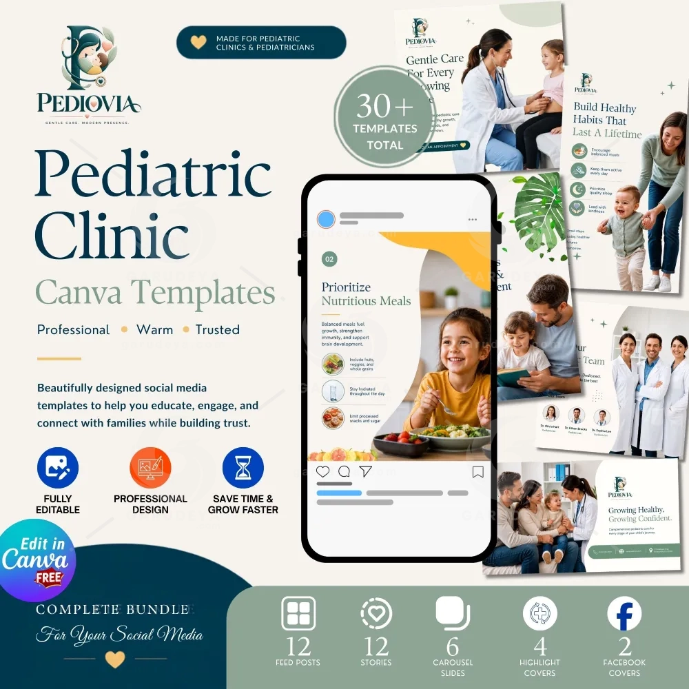 Pediatric Clinic Canva Templates Bundle | Social Media Marketing Kit For Pediatricians & Healthcare Practices