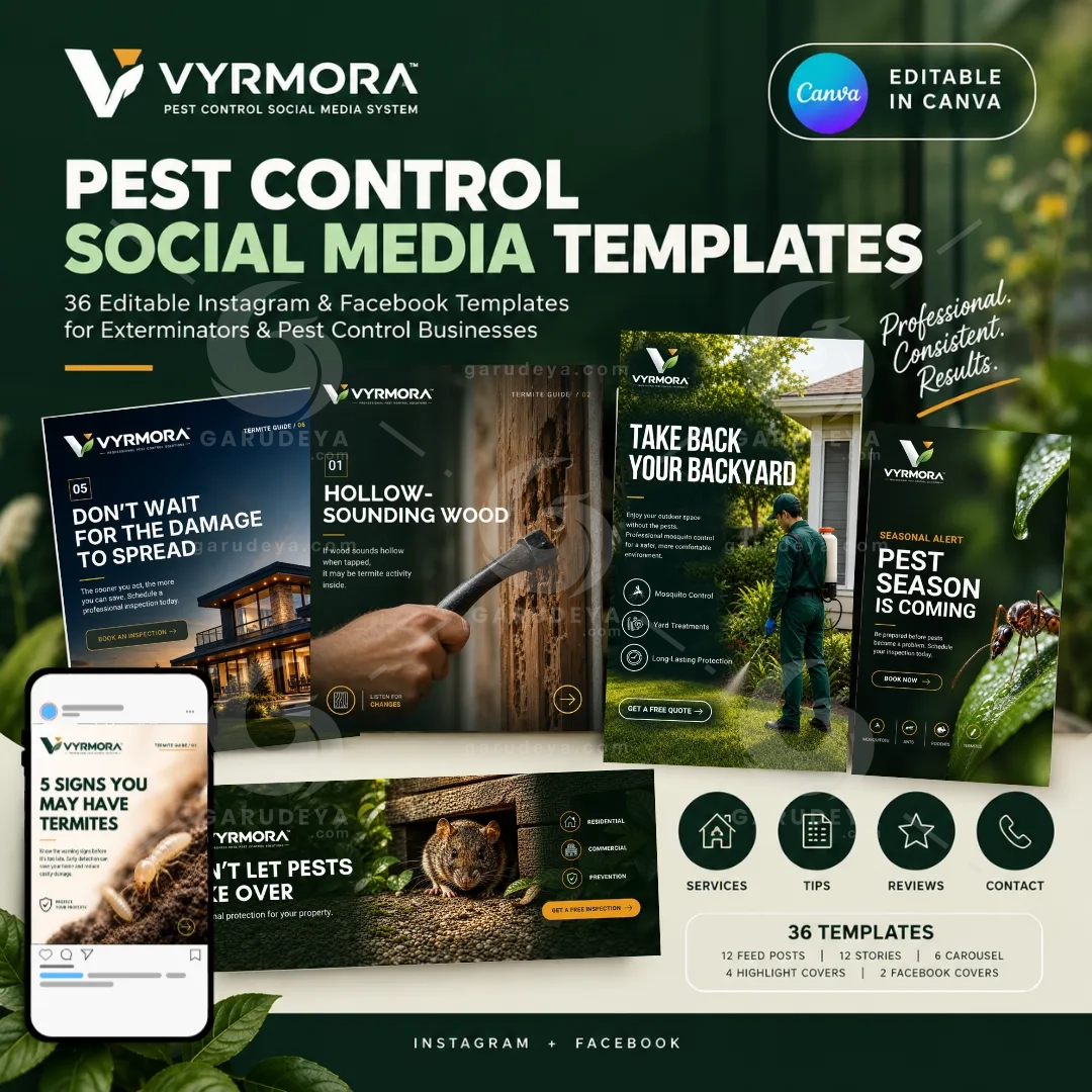 Pest Control Social Media Templates | Editable Canva Instagram & Facebook Bundle for Exterminators