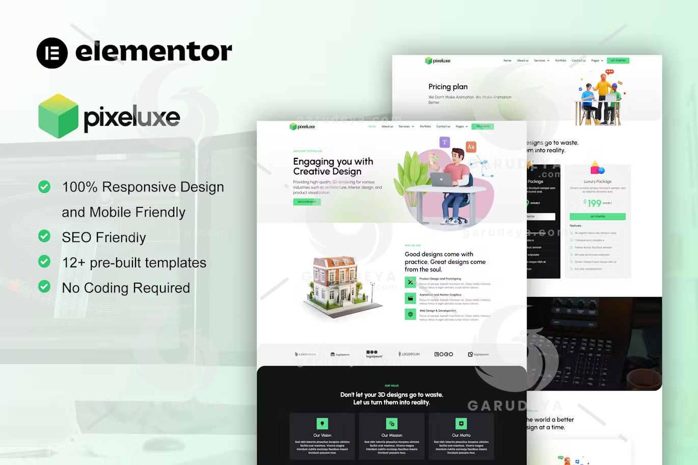 Pixeluxe – 3D Design Studio Elementor Pro Template Kit