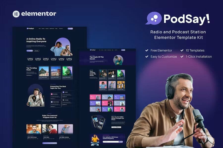 PodSay – Radio & Podcast Station Elementor Template Kit