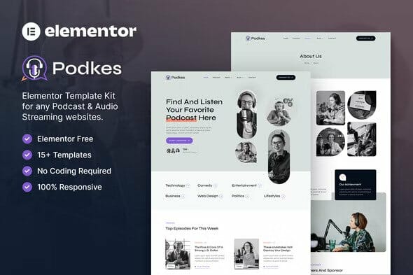 Podkes – Podcast & Audio Streaming Elementor Template Kit