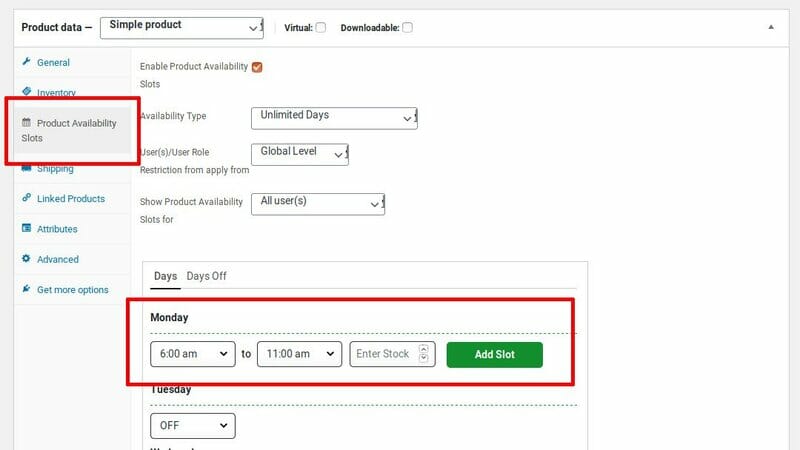 Product Availability Slots for WooCommerce