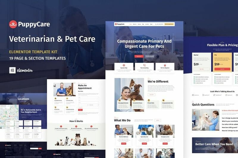 PuppyCare - Vetenarian & Pet Care WordPress Elementor Template Kit