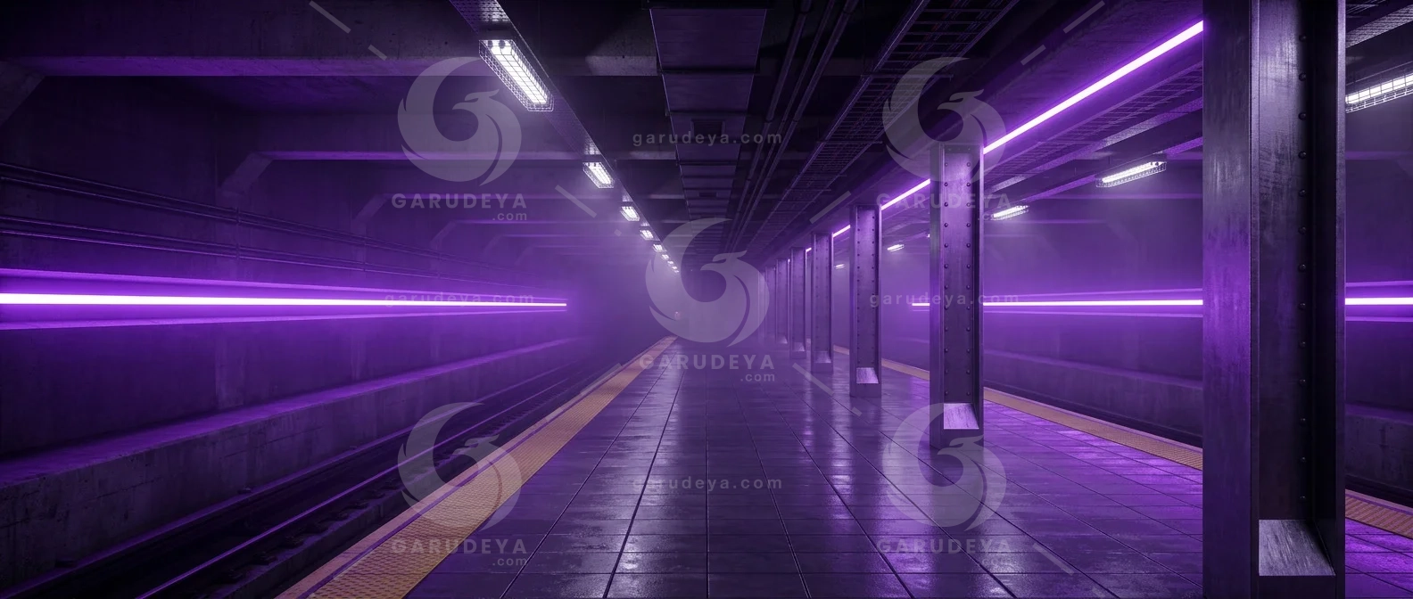 Purple Neon Fog Subway Platform Background