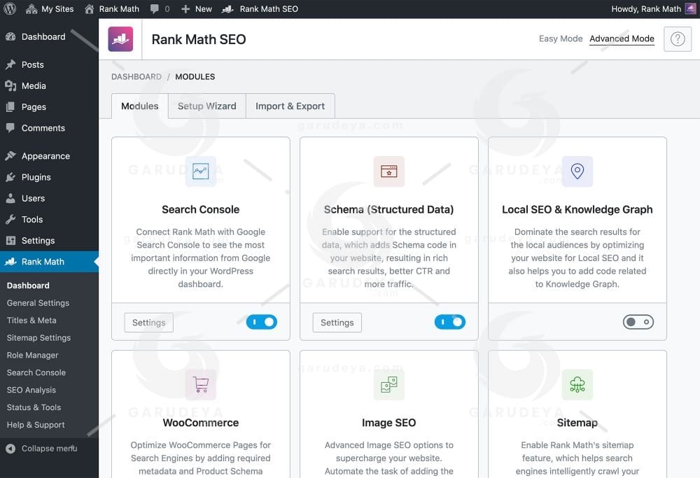 Rank Math Pro modules page