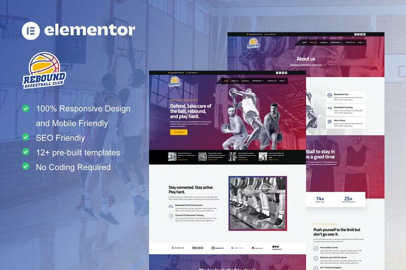 Rebound – Basketball Team & Sport Club Elementor Template Kit