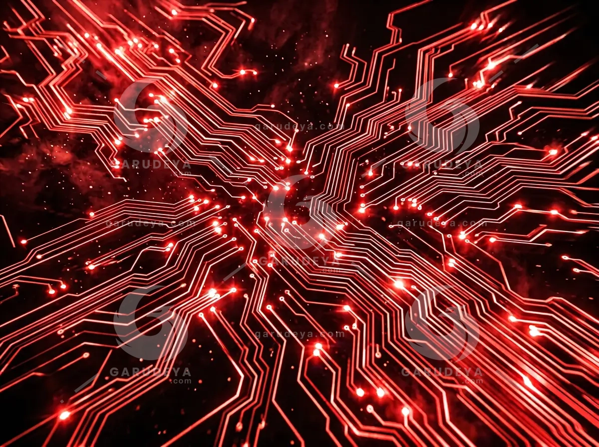 Red Futuristic Circuit Trace Abstract Tech Wallpaper
