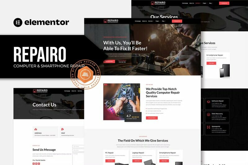 Repairo – Computer & Smartphone Repair Elementor Template Kit