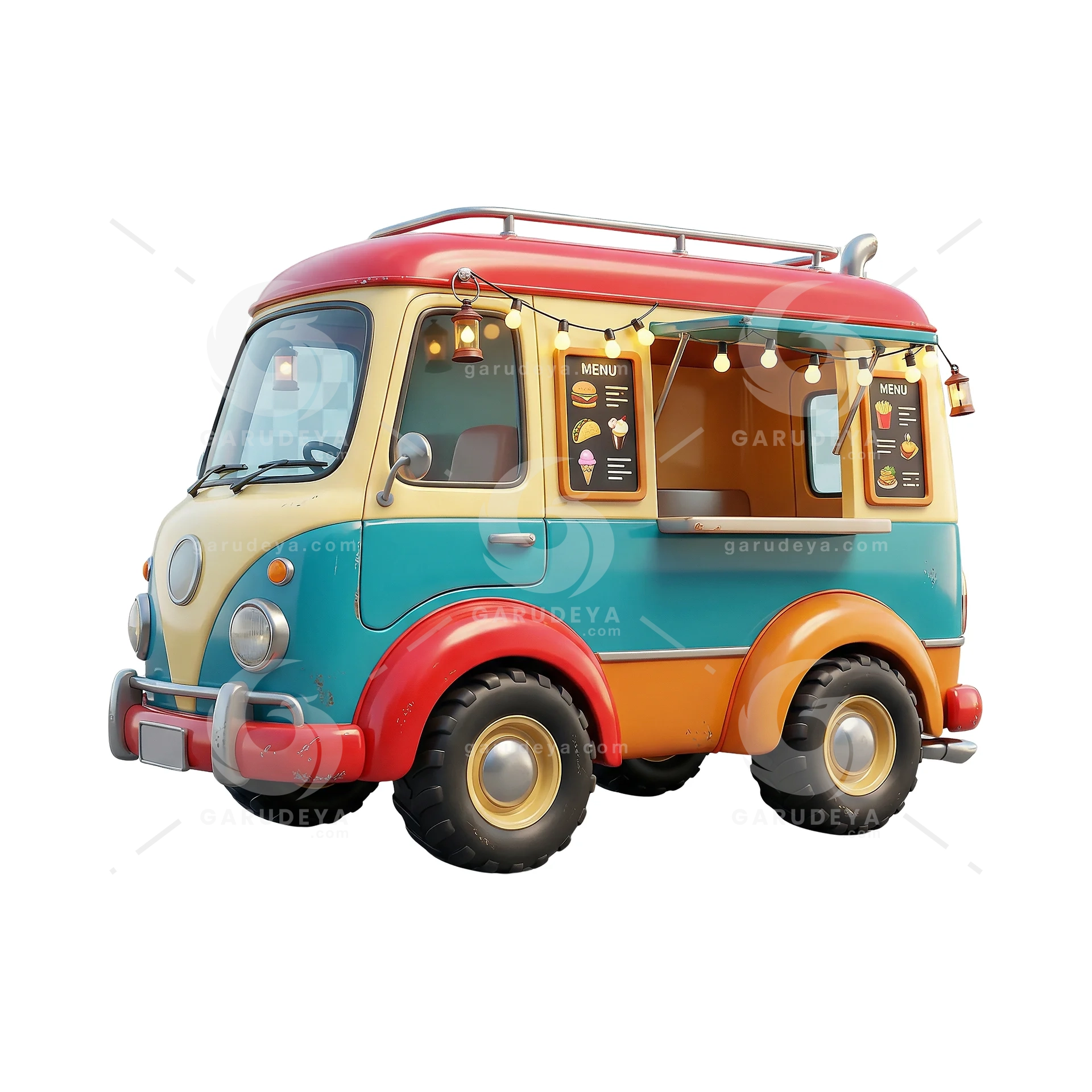 Retro Food Truck Vehicle 3D Cartoon