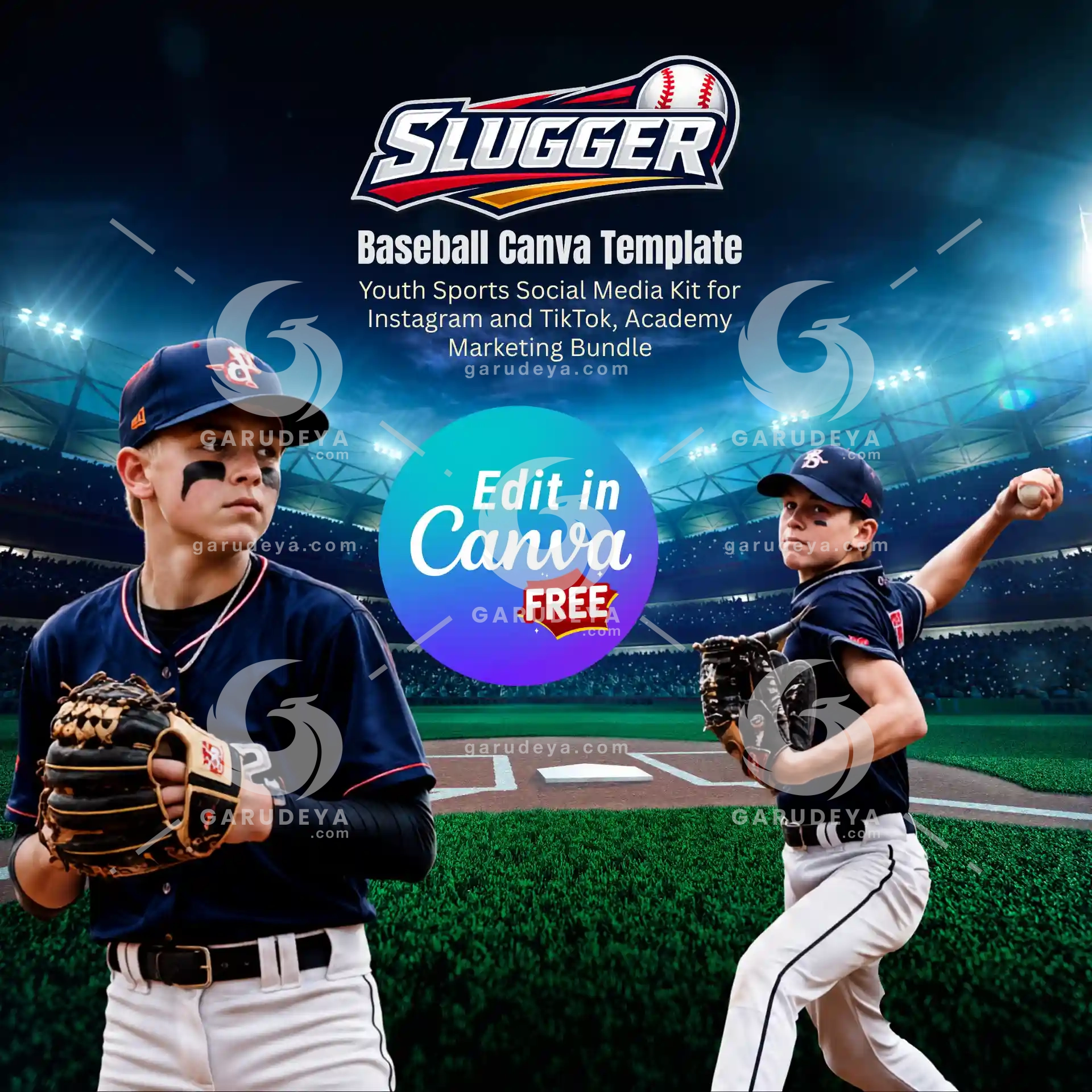 SLUGGER Baseball Canva Template | Youth Sports Social Media Kit for Instagram and TikTok, Academy Marketing Bundle | Commercial Use