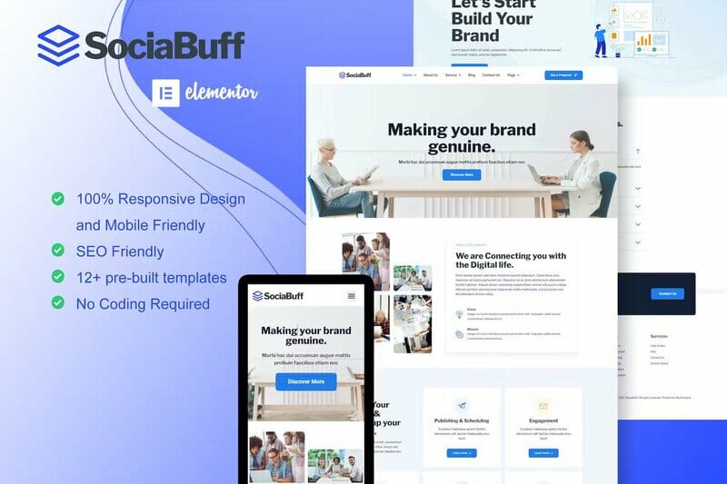 SociaBuff – Social Media & Digital Agency Elementor Template Kit