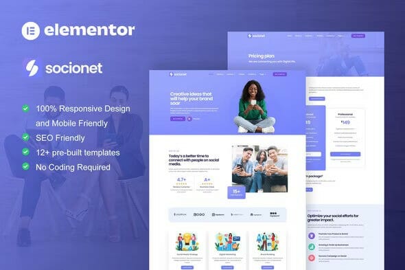 Socionet - Social Media Marketing Agency Elementor Template Kit