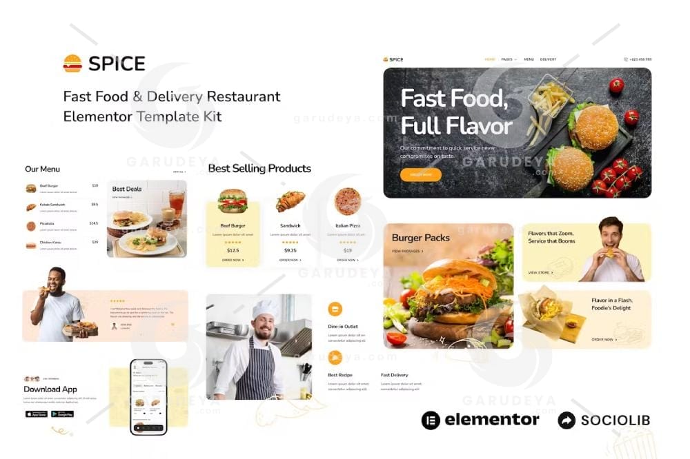 Spice - Fast Food & Delivery Restaurant Elementor Template Kit