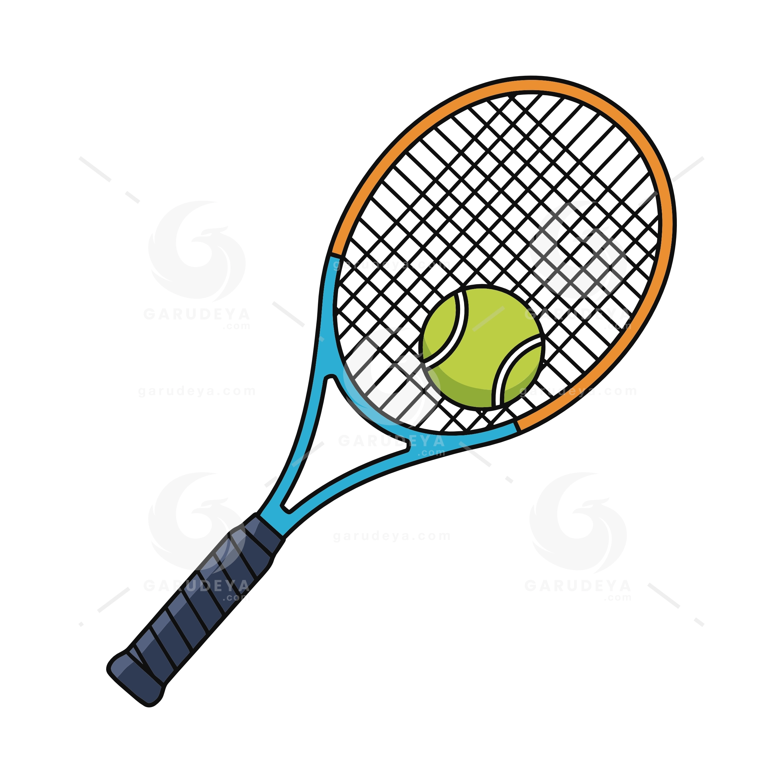 Sporty Tennis Racket and Ball Vector Design Illustration