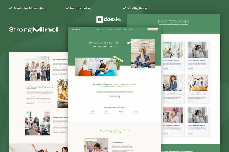 StrongMind – Mental Health & Psychologist Elementor Pro Template Kit