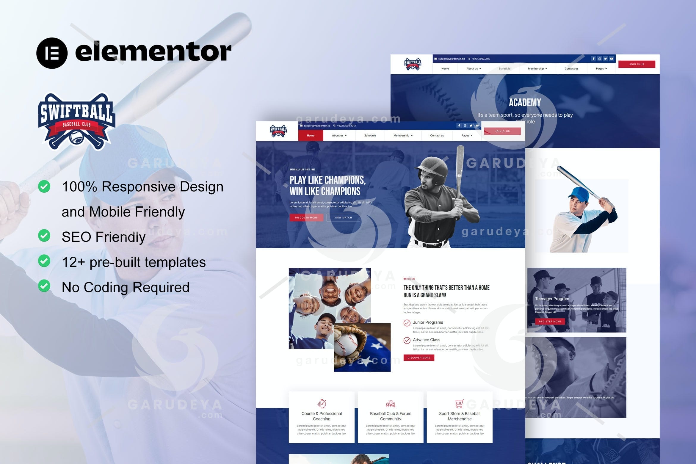 SwiftBall – BaseBall Team & Sport Club Elementor Pro Template Kit