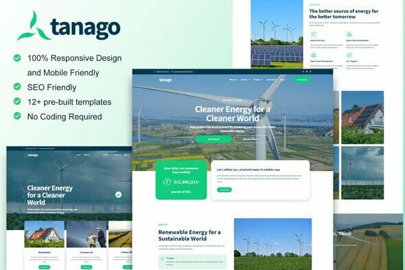 Tanago – Green Renewable Energy Elementor Template Kit