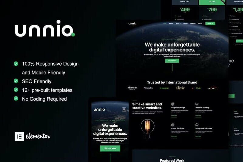 Unniq – Dark Digital Creative Agency Elementor Template Kit