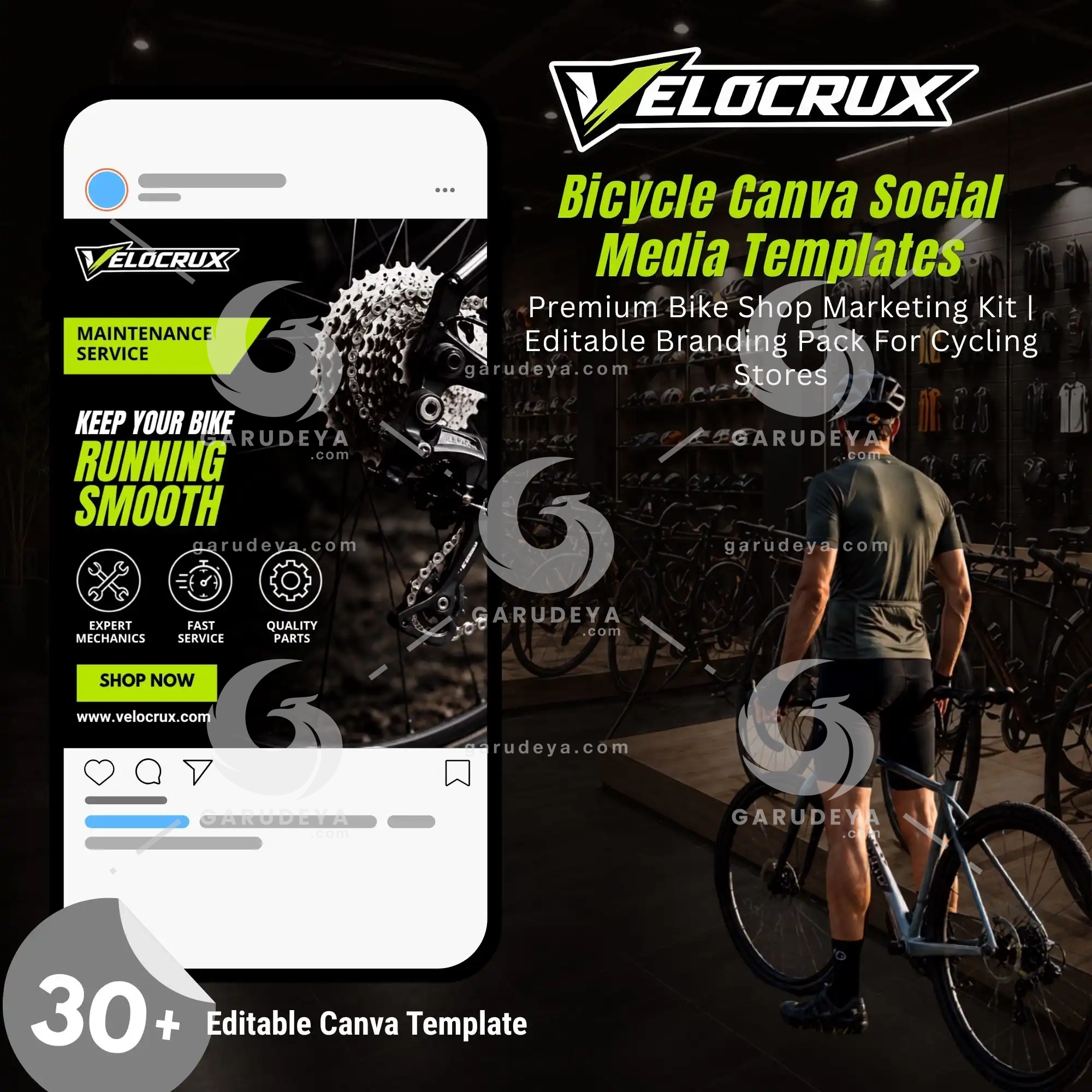 VELOCRUX – Bicycle Canva Social Media Templates – Bike Shop Marketing Kit For Cycling Stores