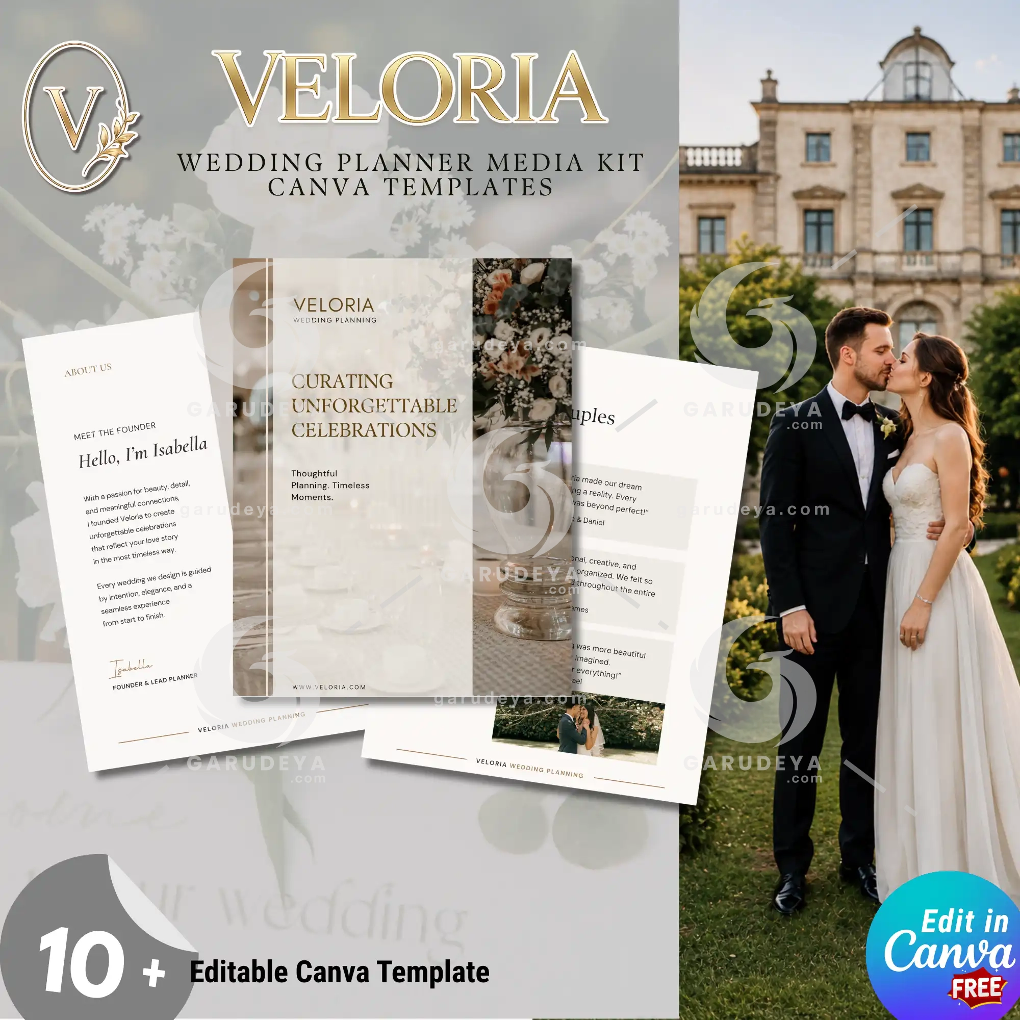 VELORIA – Wedding Planner Media Kit Canva Templates | Luxury Editorial Branding Bundle