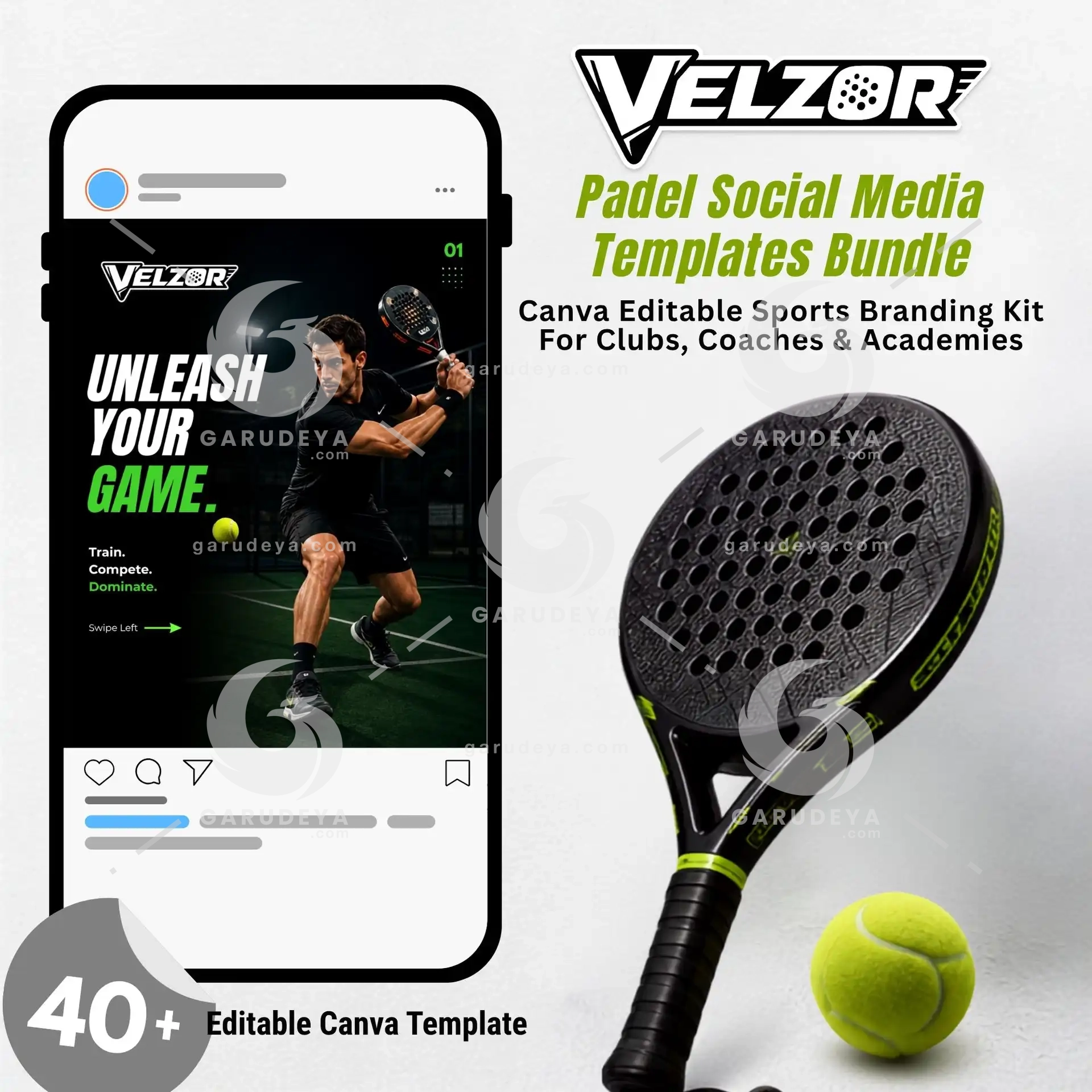VELZOR – Padel Social Media Templates Bundle – Canva Editable Sports Branding Kit