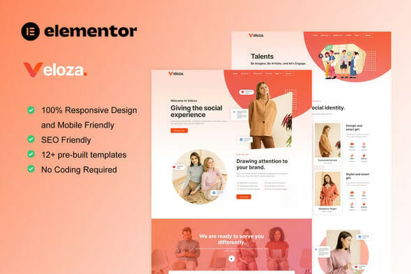 Veloza – Influencer & Talent Agency Elementor Template Kit