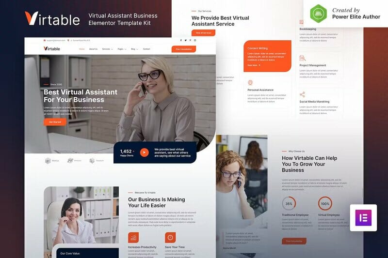 Virtable – Virtual Assistant Business Elementor Template Kit