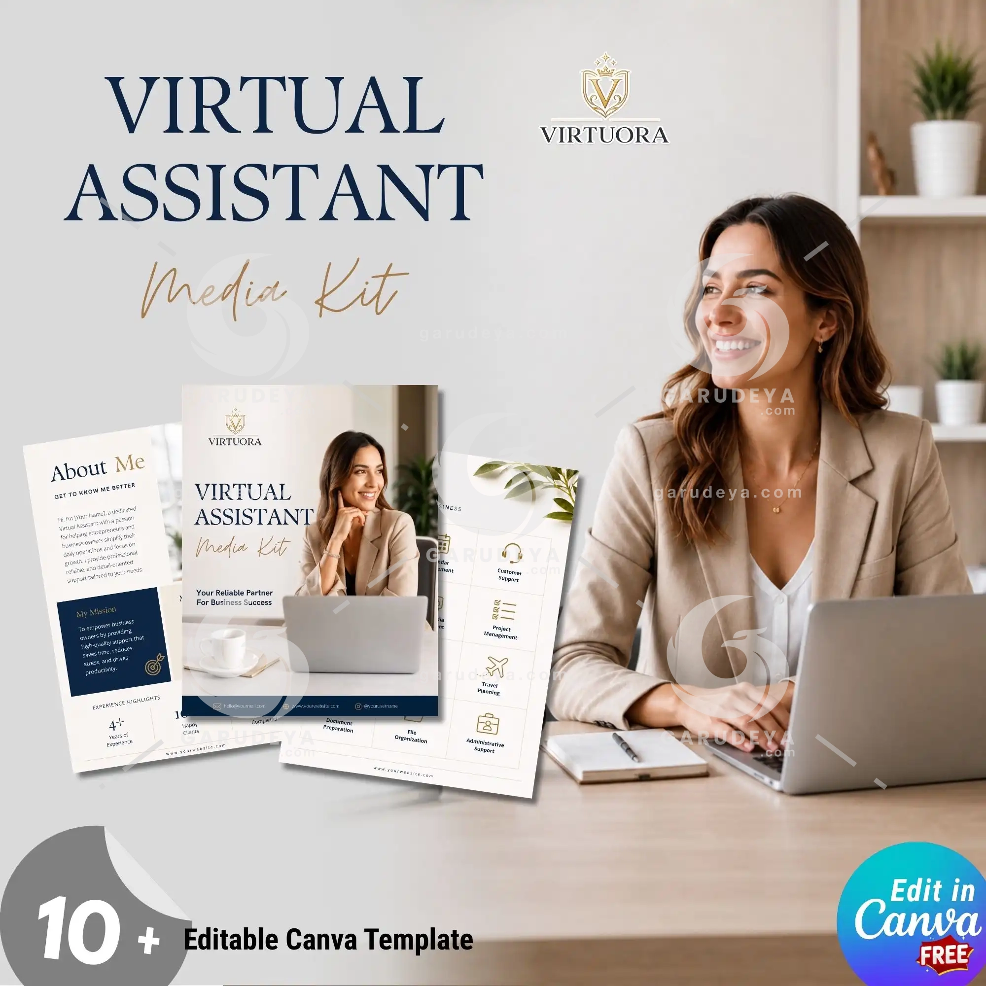Virtual Assistant Media Kit Canva Templates – Luxury Freelancer Branding Kit
