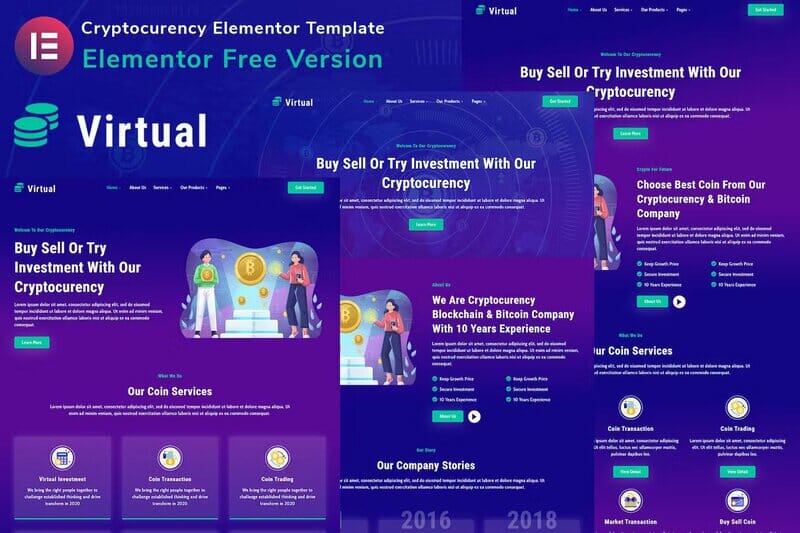 Virtual – Cryptocurency Blockchain & Bitcoin Elementor Template Kit