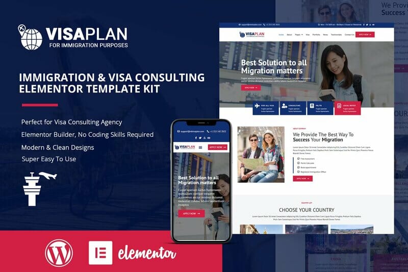 VisaPlan – Immigration & Visa Consulting Elementor Template Kit