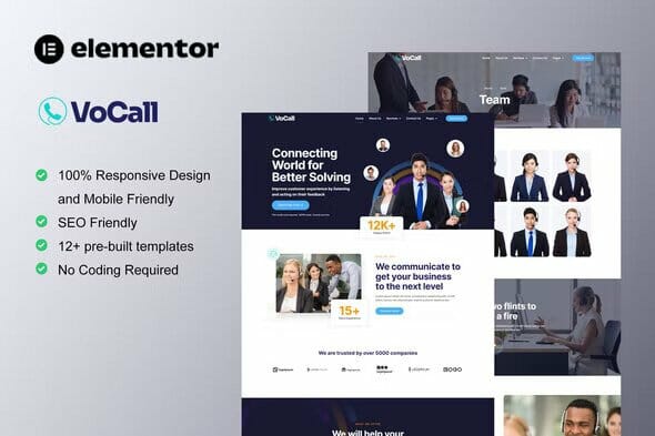 VoCall – Call Center & Telemarketing Elementor Template Kit