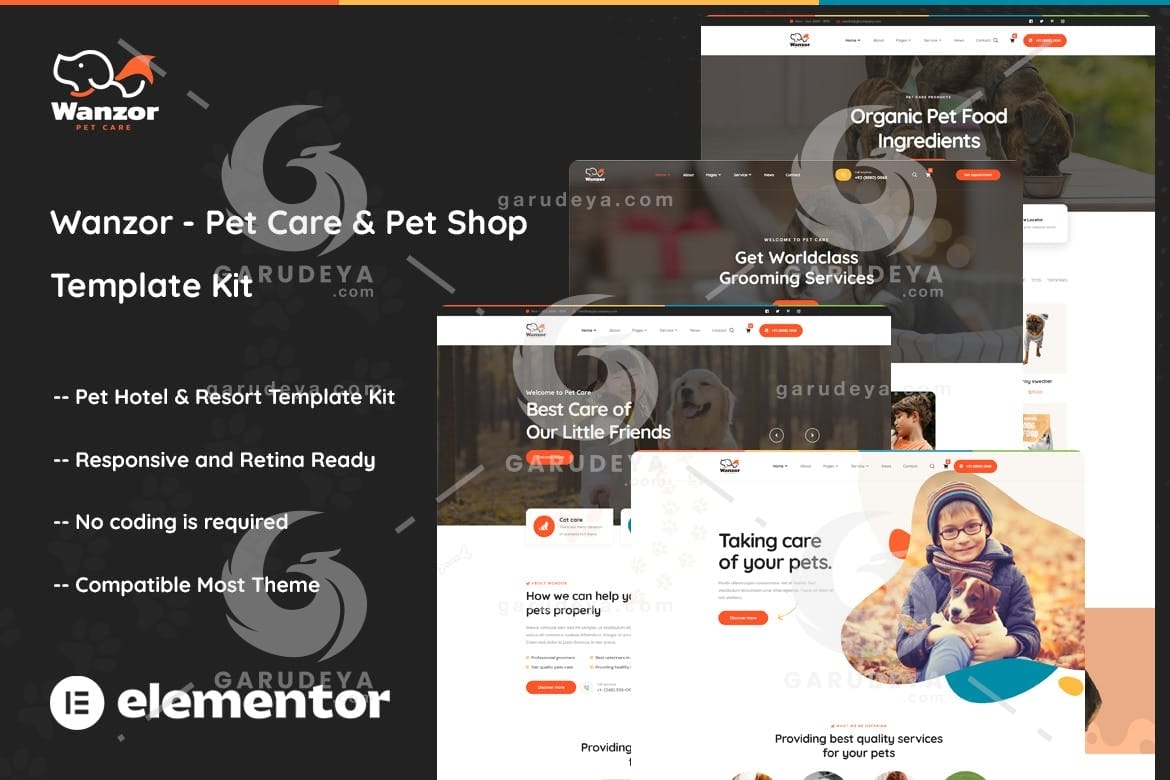 Wanzor – Pet Care & Pet Shop Elementor Pro Template Kit