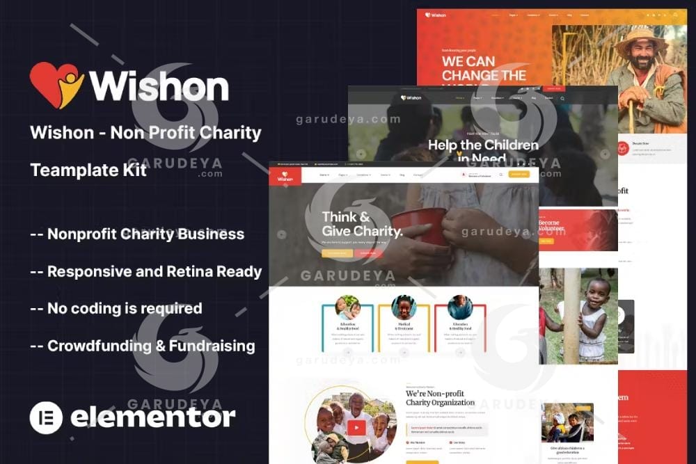 Wishon - Non Profit Charity Elementor Template Kit