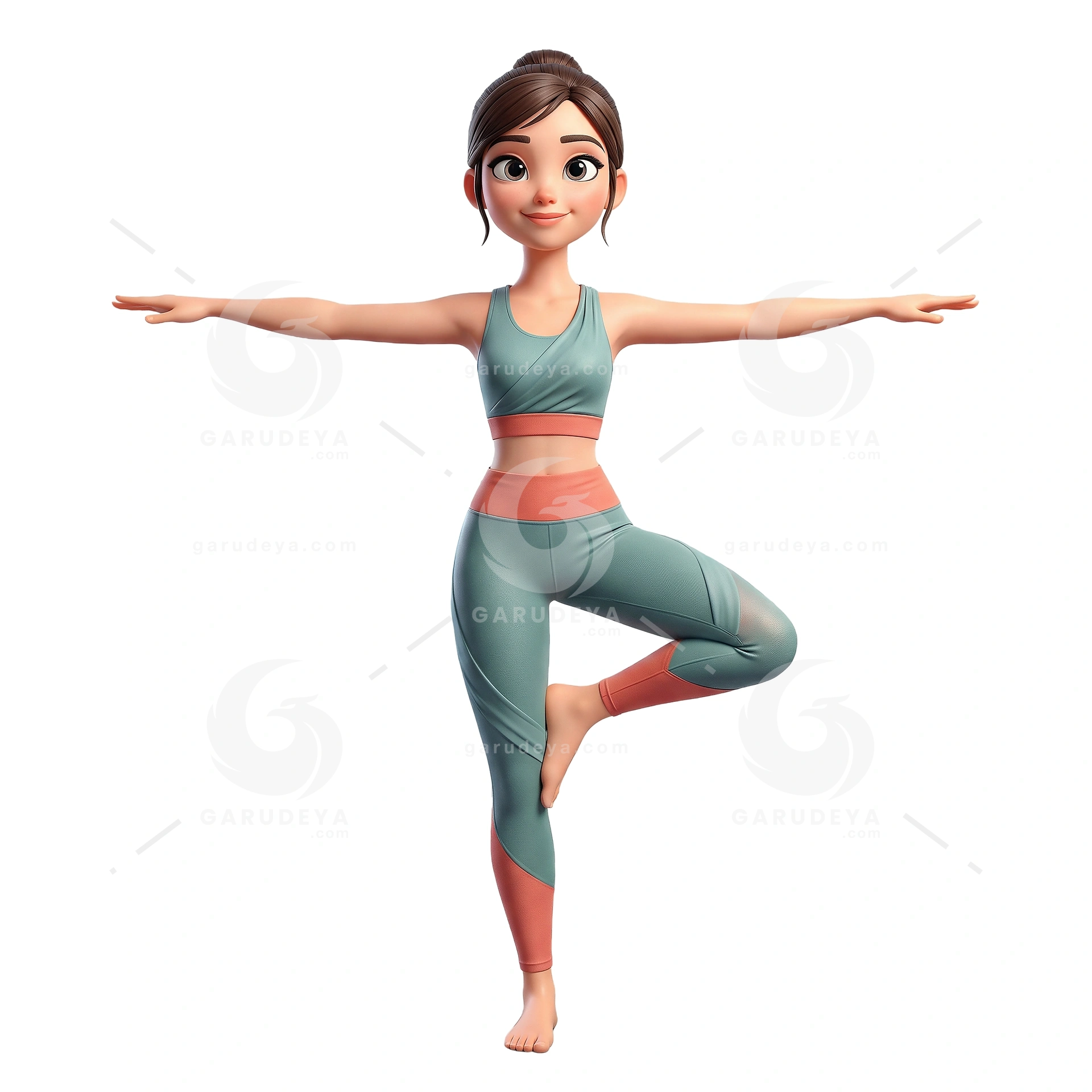 Woman Yoga Balance Pose 3D Cartoon