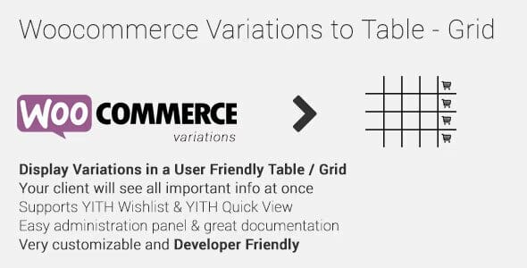 Woocommerce Variations to Table - Grid