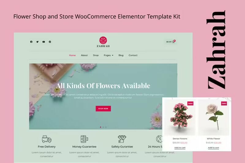 Zahrah – Flower Shop & Store WooCommerce Elementor Template Kit