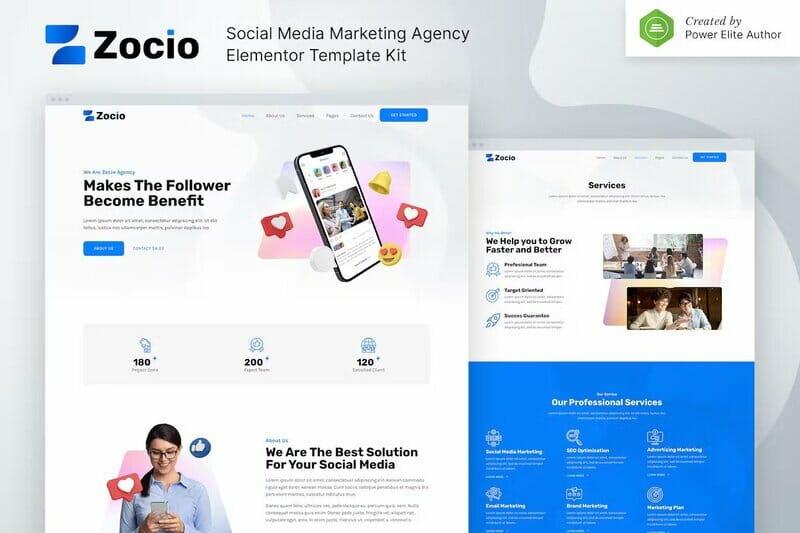 Zocio – Social Media Marketing Agency Elementor Template Kit