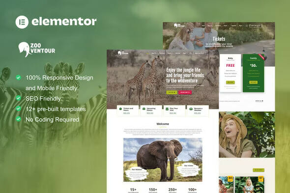 Zooventour – Safari & Zoo Elementor Pro Template Kit