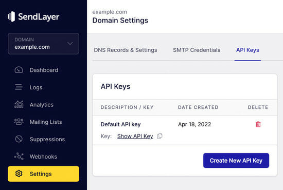 sendlayer-api-keys-page