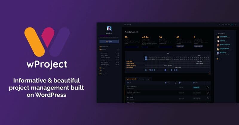 wProject is an informative project management system built on WordPress