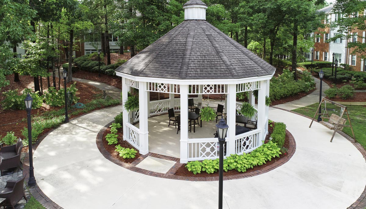 View of the gazebo at South Port Senior Living.