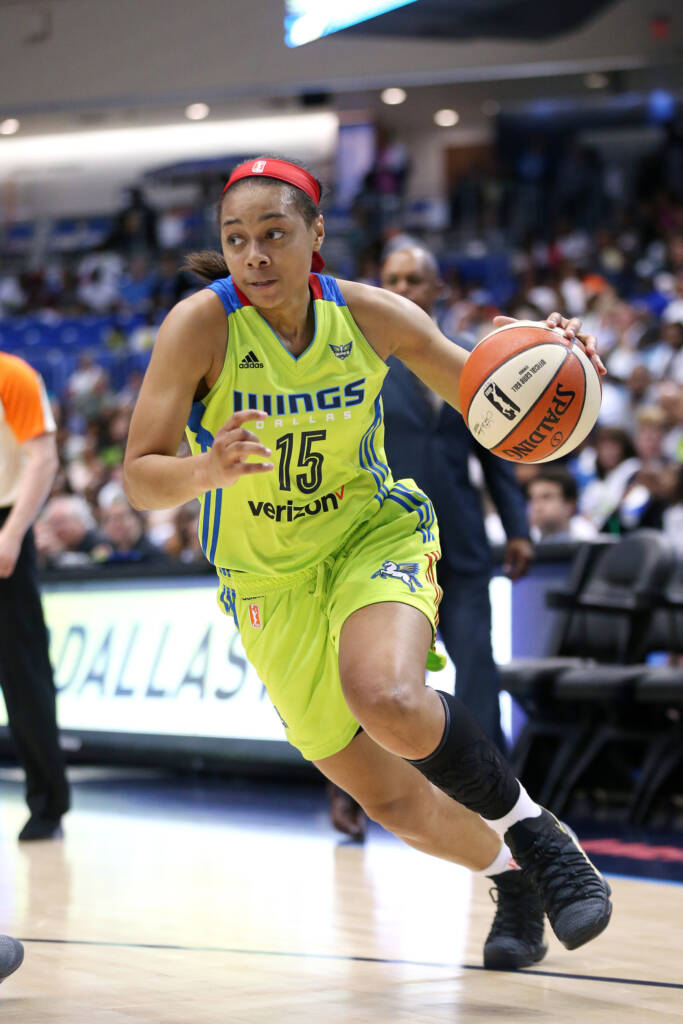 ARLINGTON, TX - MAY 20: Allisha Gray #15 of the Dallas Wings drives to the basket during the game against the Minnesota Lynx in a WNBA game on May 20, 2017 at College Park Center in Arlington, Texas. NOTE TO USER: User expressly acknowledges and agrees that, by downloading and or using this photograph, user is consenting to the terms and conditions of the Getty Images License Agreement. Mandatory Copyright Notice: Copyright 2017 NBAE (Photos by Layne Murdoch/NBAE via Getty Images