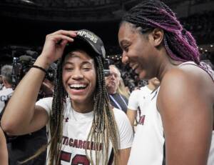 2020 SEC Tournament celebration, Aliyah Boston, Tyasha Harris