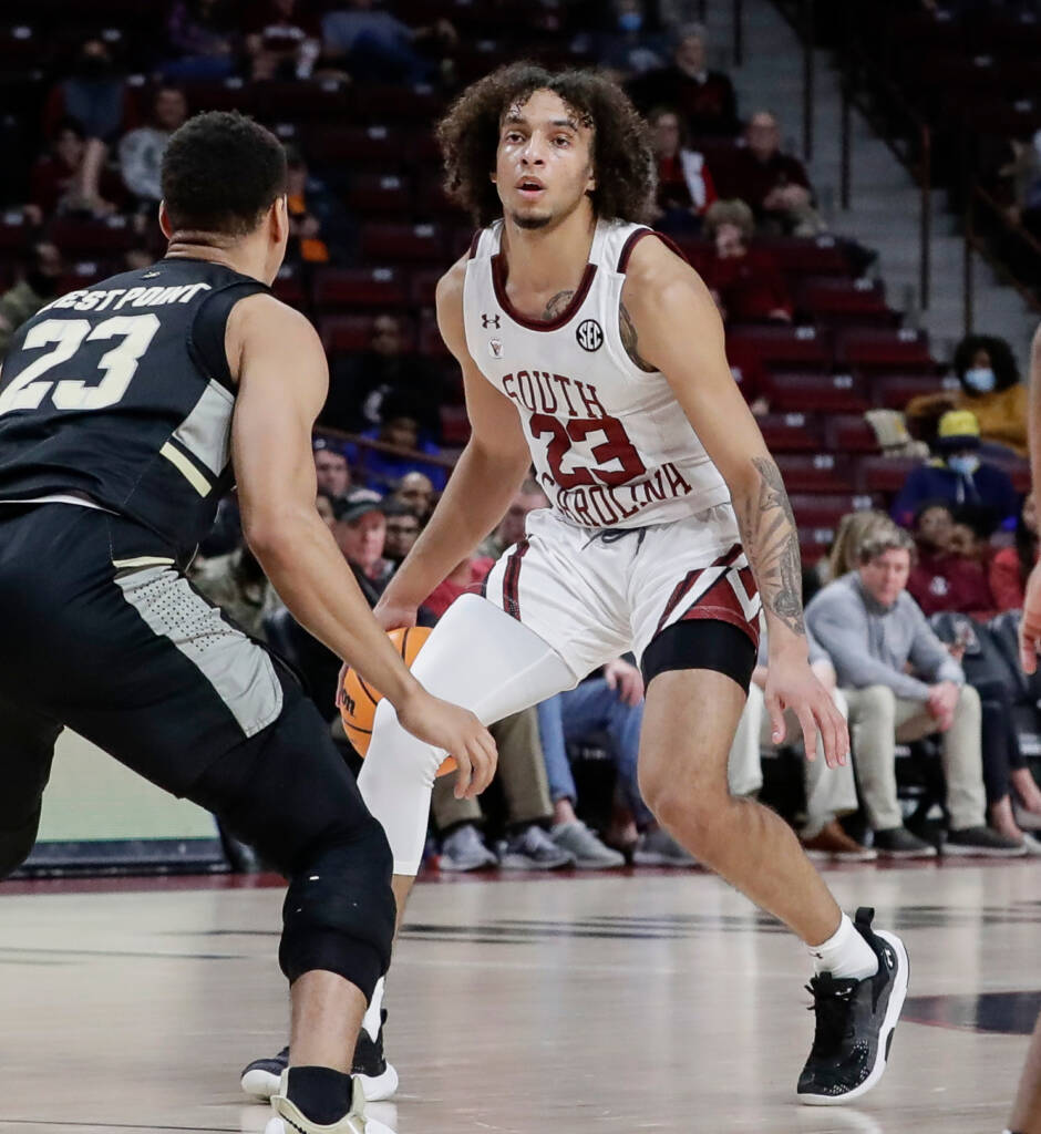 Army takes on South Carolina in non-conference mens basketball action at Colonial Life Arena on Wednesday, December 22, 2021 in Columbia, North Carolina.