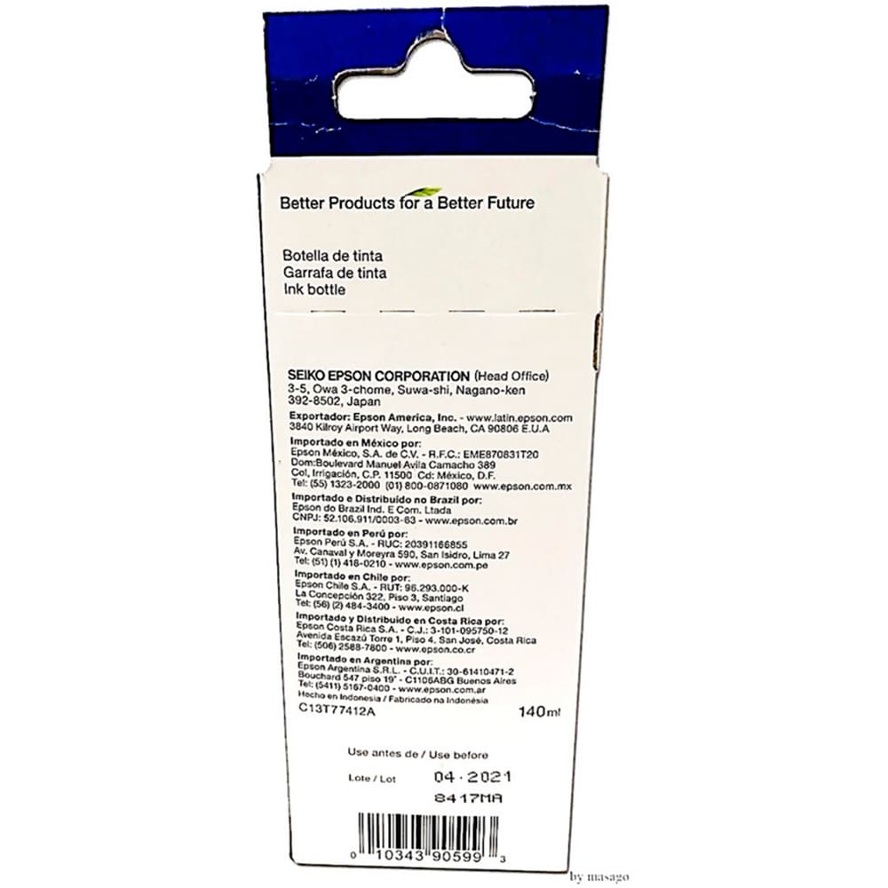 Botella Epson T774120-AL - Black pigmentada  M200 (6.000 paginas) - Componentes - Imagen 4